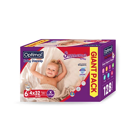 Optimal Giant Pack Baby Diapers 6 (16+Kg) 128Pcs X-large