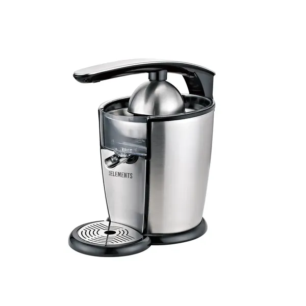 Electric citrus juicer with stainless steel handle and anti-drip spout