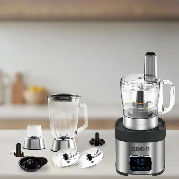 7-in-1 multifunction food processor with glass blender and grinder, kb elements