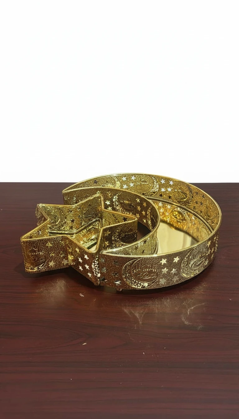 Ramadan Crescent & Star Decorative Tray Golden Table Centerpiece