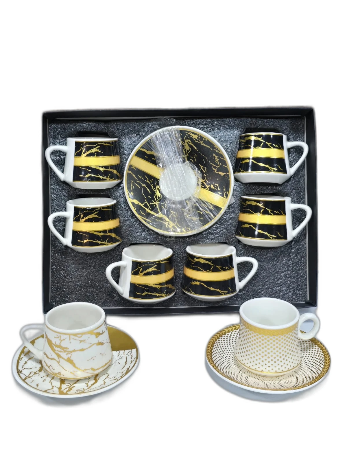 Elegant 6-Piece Coffee Set with Gold Marble Design