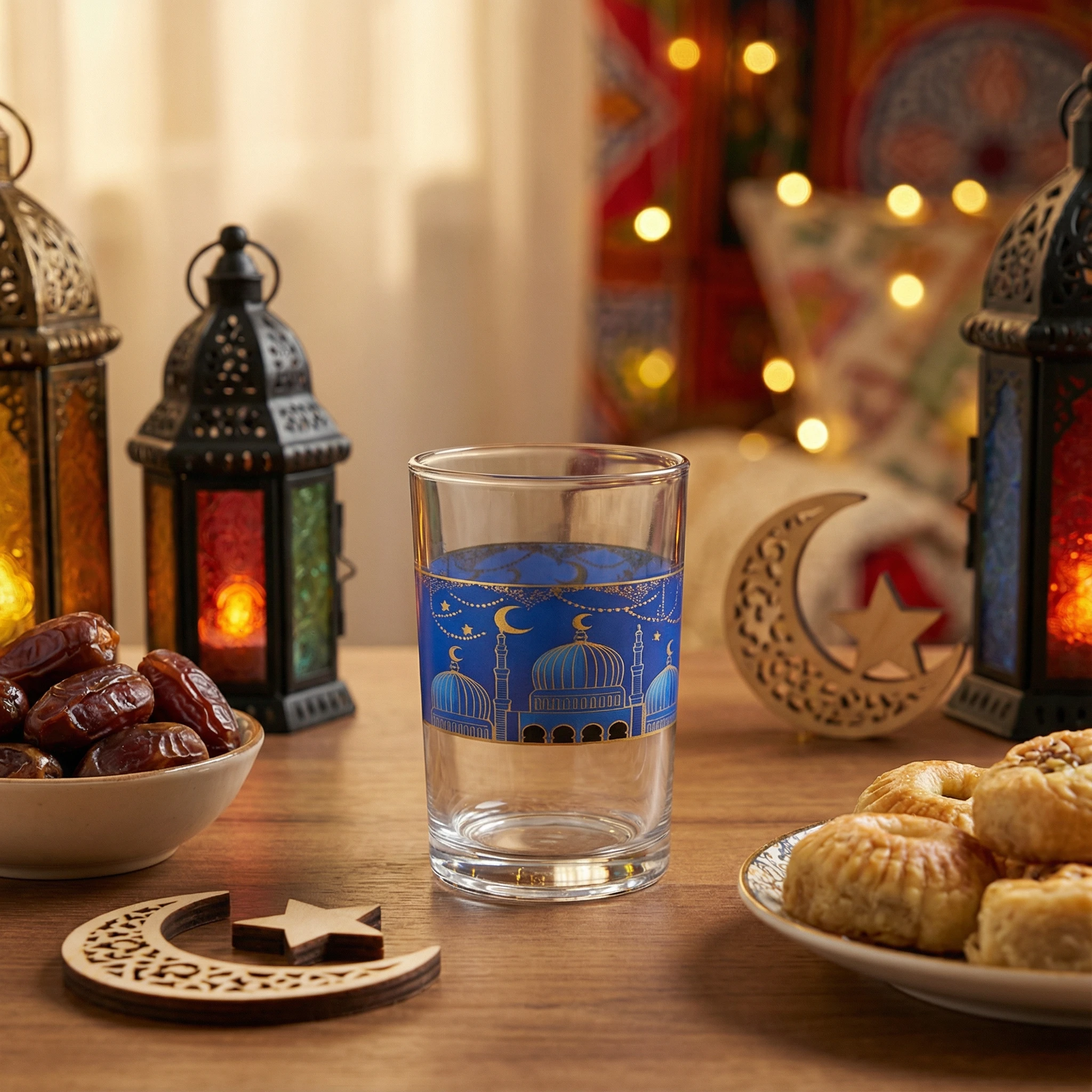 Blue Ramadan Glass Cups (Set of 6)