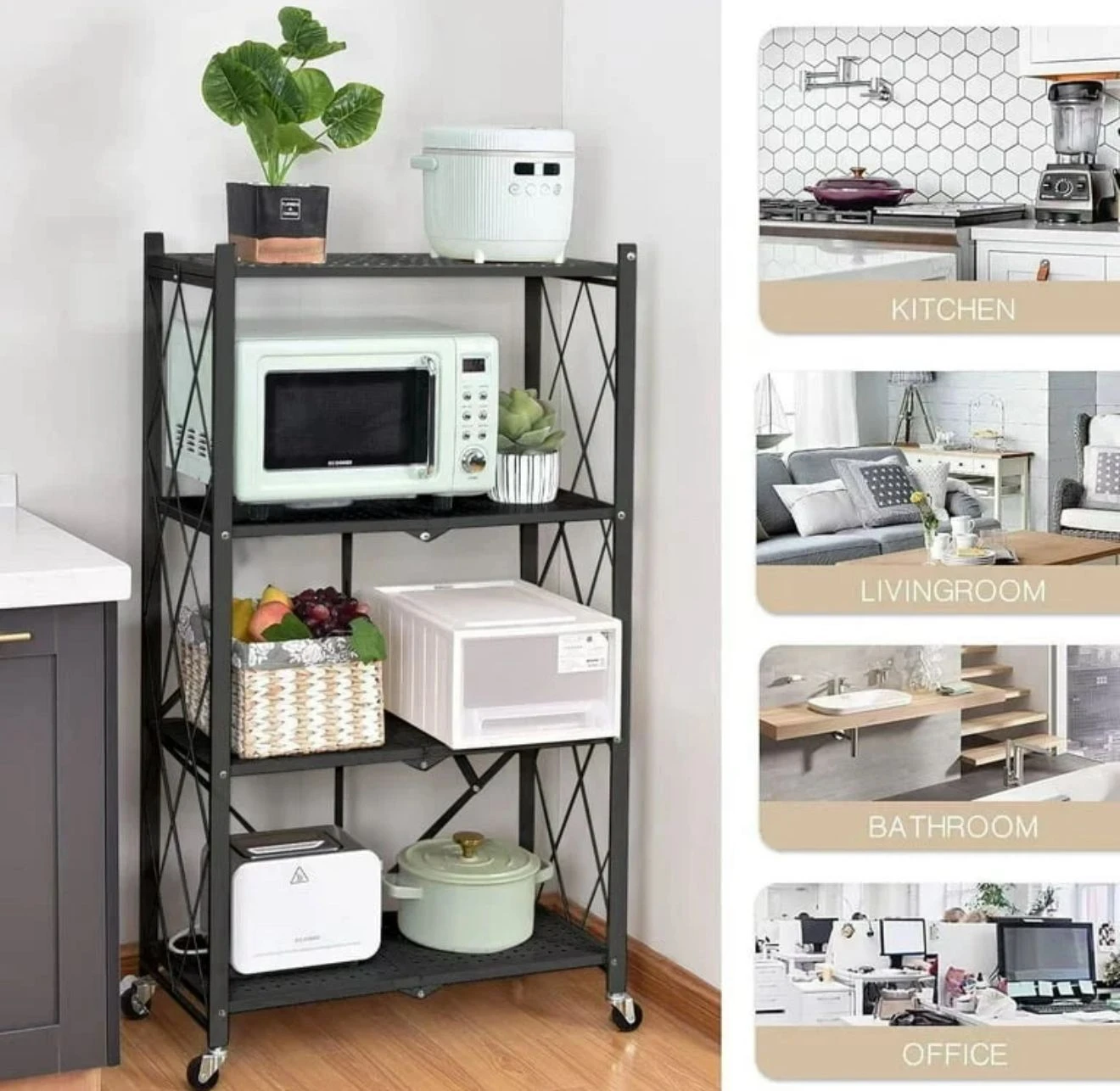 4-Tier Kitchen Storage Rack with Wheels â€“ Multi-Purpose Organizer (40Ã—72Ã—130 cm)