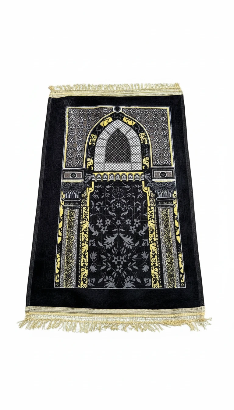 Black Designed Prayer Mat