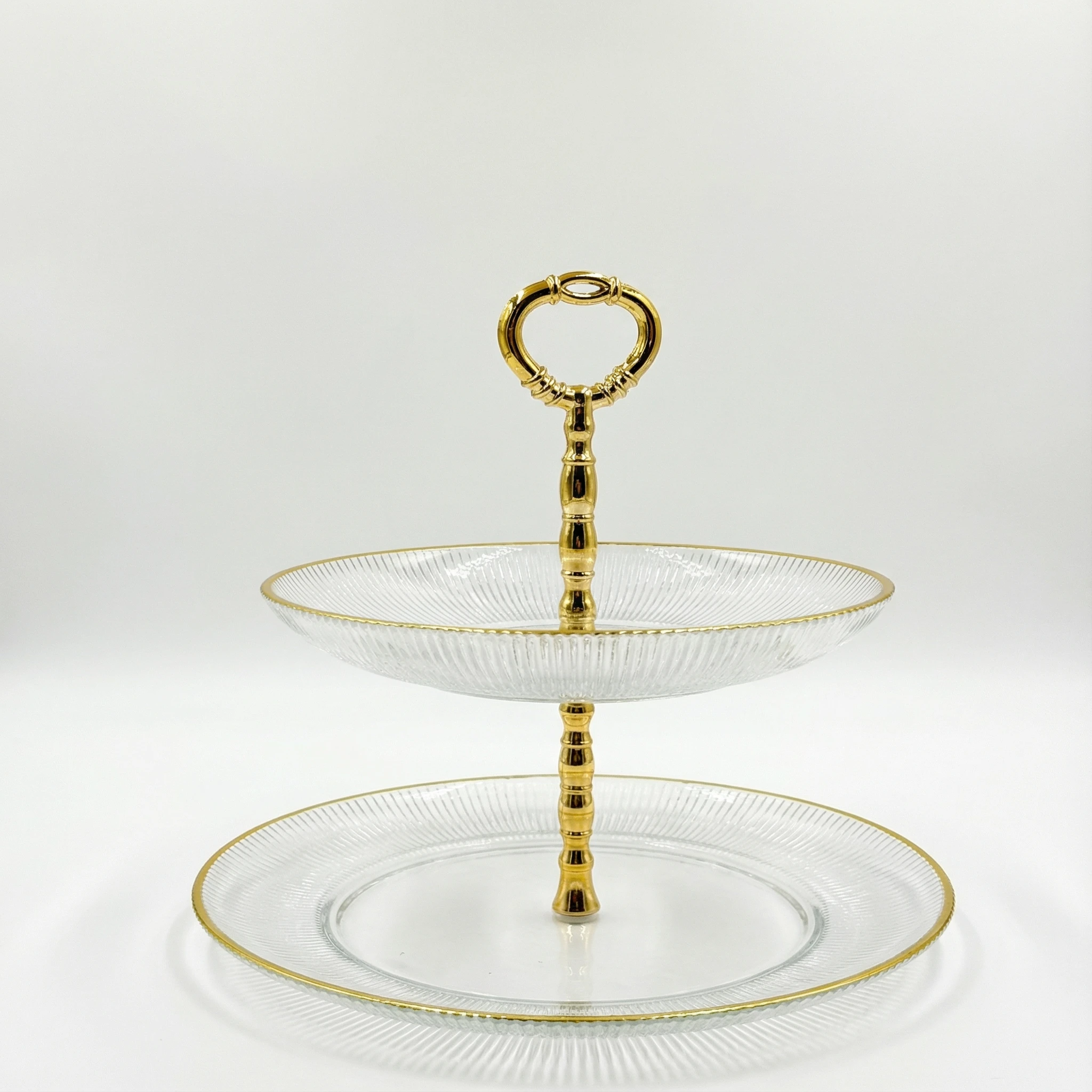 Elegant Two-Tier Glass Serving Stand with Gold Trim