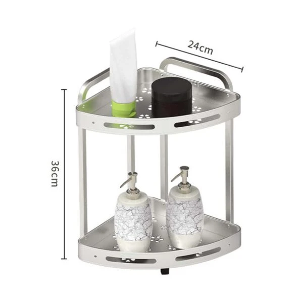 Binca 2-Tiers Aluminum Corner Shower Bathroom Shelve â€“ Silver
