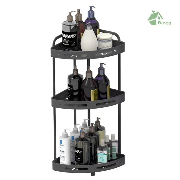 Binca 3-Tiers Aluminum Corner Shower Bathroom Shelve â€“ Black