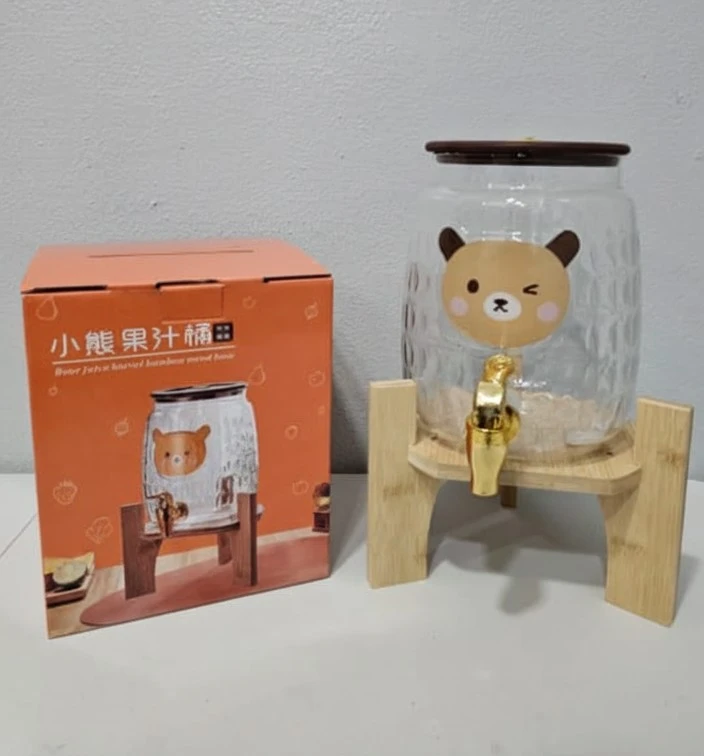 Glass Beverage Dispenser with Bear Design and Stand