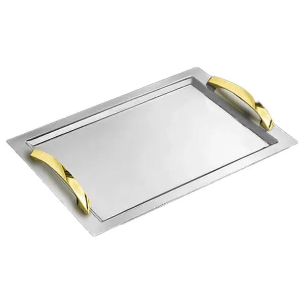 Vera gold serving tray, elegant metal platter for home or parties