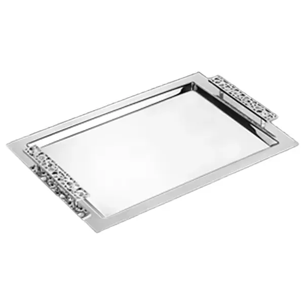 Silver oriental serving tray for elegant home entertaining