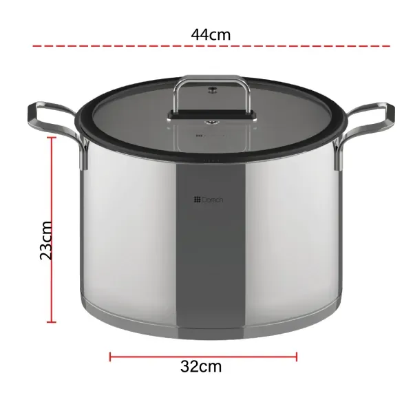 Stainless Steel Pot 32cm 17L, Durable Large Cooking Pot, dorsch