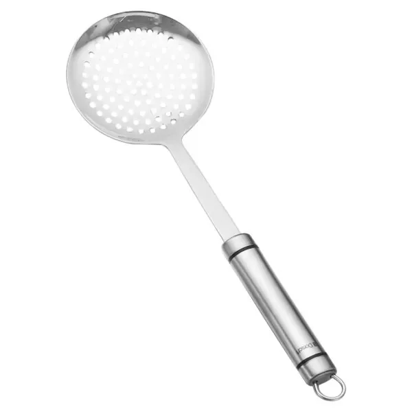 Round skimmer for frying and draining, stainless steel kitchen tool