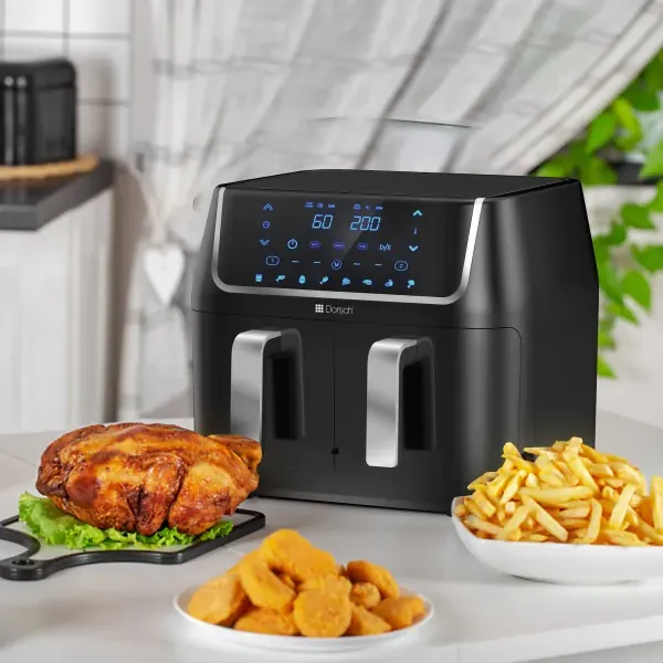 Dual Basket Air Fryer with Touch Display, 8 Presets, Large Capacity