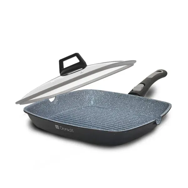 Non-Stick Grill Pan with Lid, 28 cm, Easy Clean, Even Heating