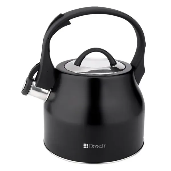 Matte black 2.5L stovetop kettle, sleek design