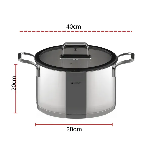 Stainless Steel Cooking Pot 28cm 12L for Large Meals, dorsch
