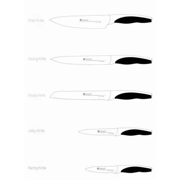6 Piece Curved Knife Set with Wooden Block, Stainless Steel Blades