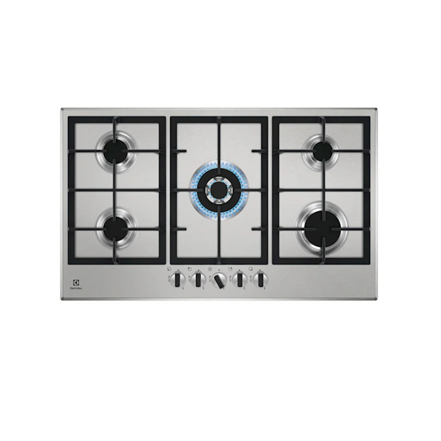 90cm 5-Burner Gas Hob with Central Wok Burner, Stainless Steel, Electrolux