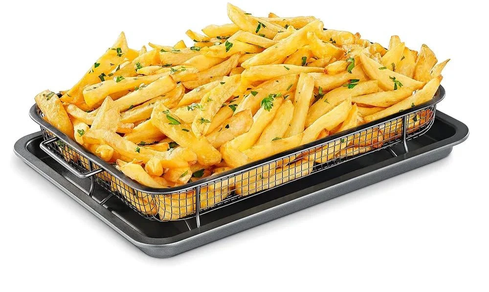 Non-Stick Mesh Crisper Tray with Removable Basket / Oven Baking & Air Fry Pan