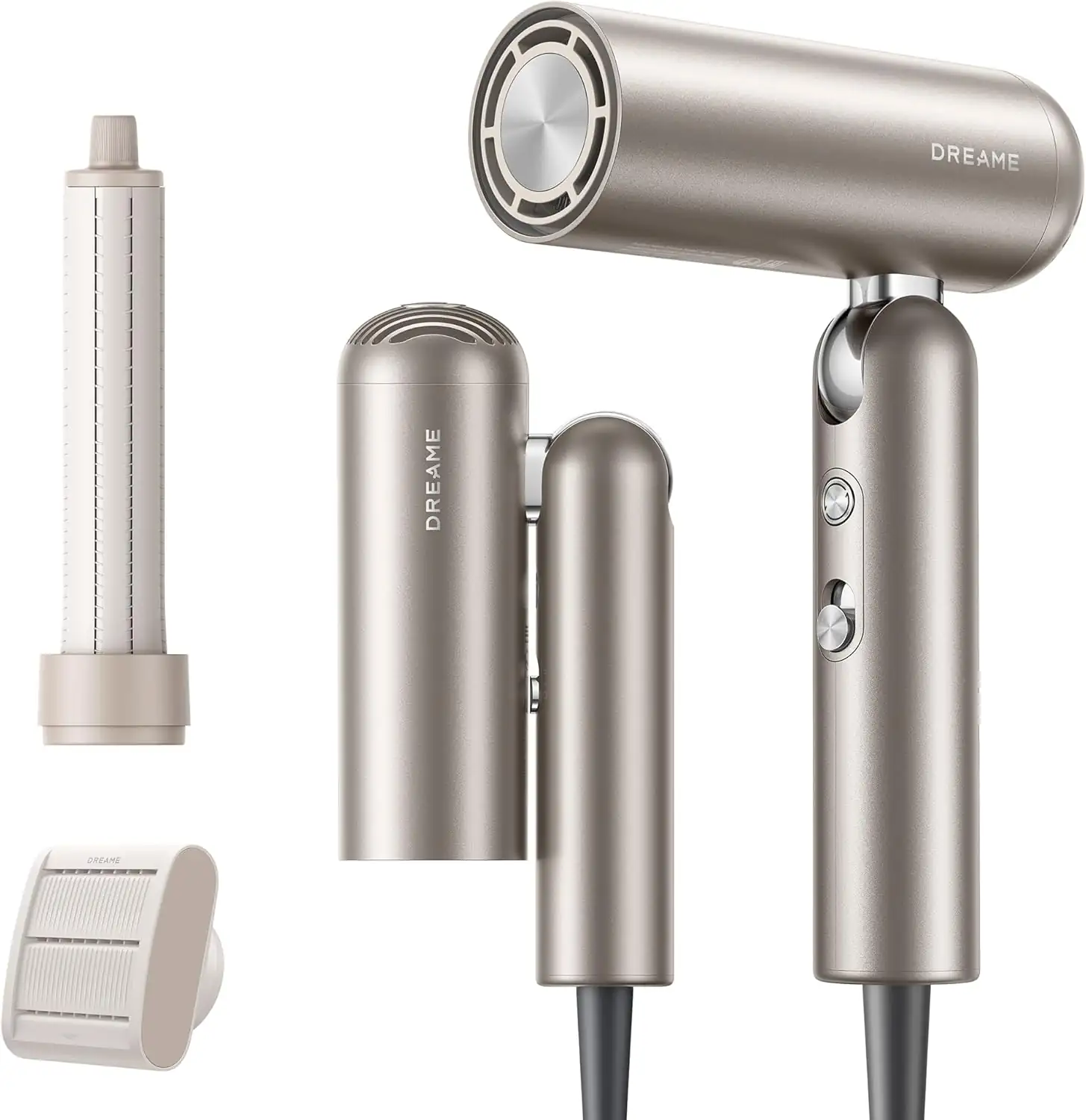 Pocket Gold Hair Dryer, foldable, fast drying, 2 nozzles