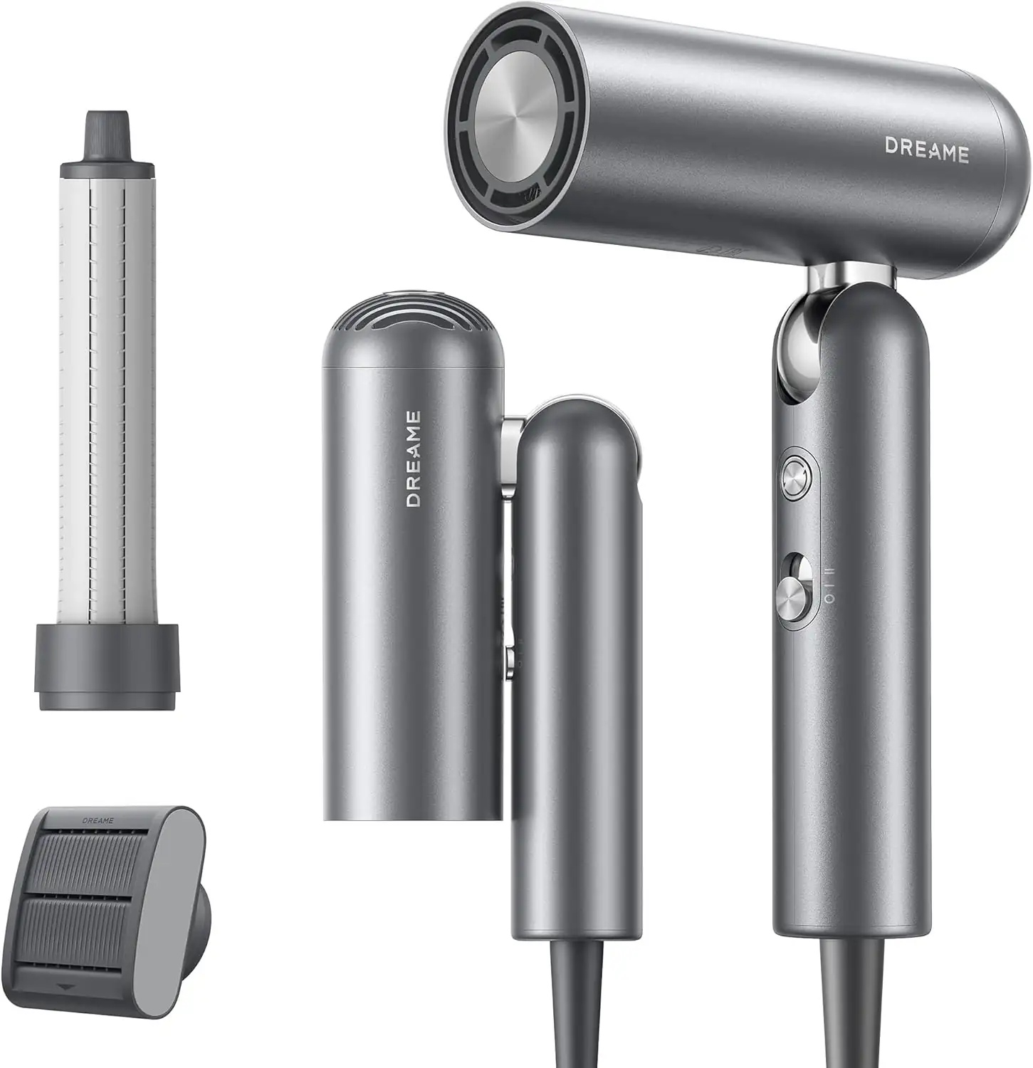 Pocket Grey Hair Dryer, Foldable, Fast Drying, 2 Nozzles