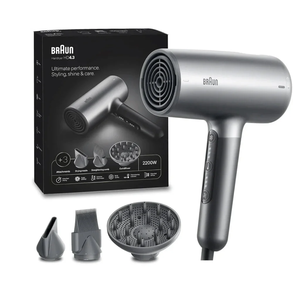 Ion Black Lightweight Hair Dryer 2200W, 3 Speeds, Smoothing Shine, Braun