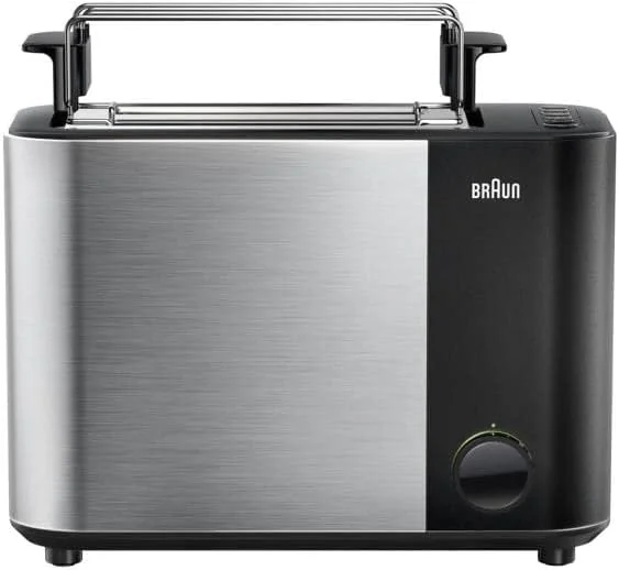Black and Stainless Steel 2-Slice Toaster with Removable Tongs, 13 Browning Levels, Braun