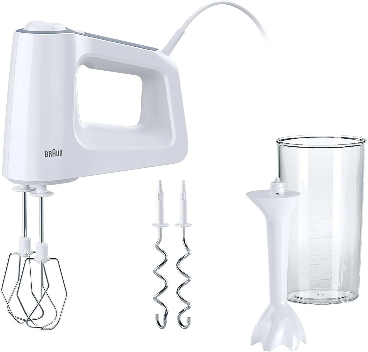 MultiMix 3 White Hand Mixer with Attachments, 500W - Braun