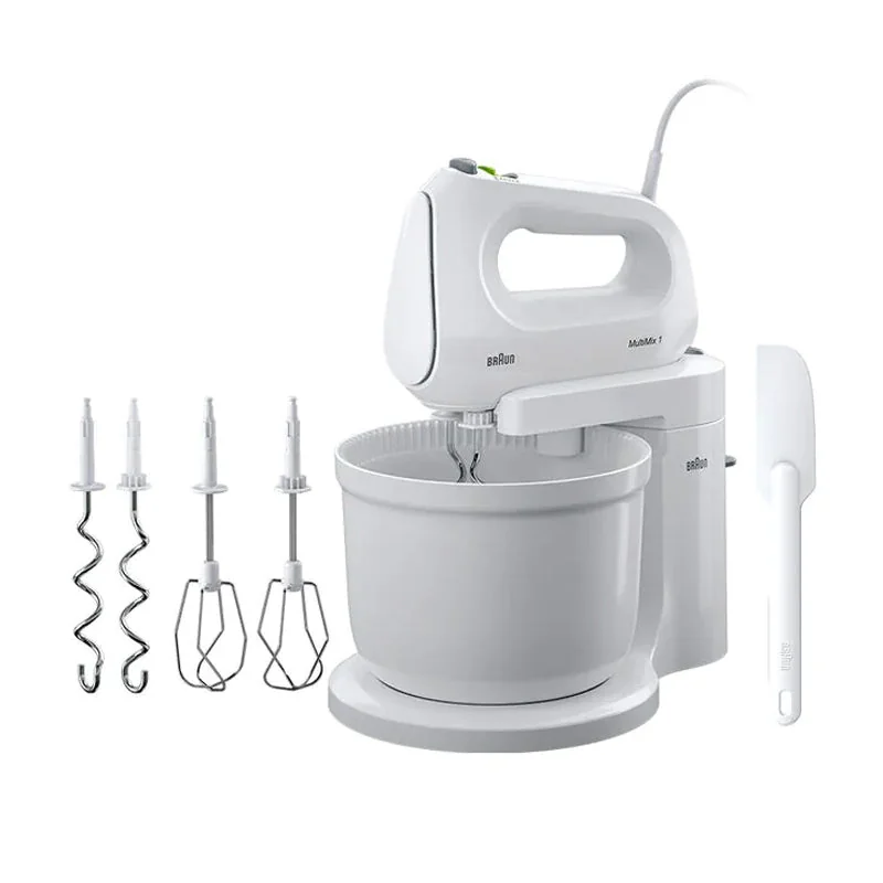 White Hand Mixer with Stand, 3L Bowl, 400W, 4 Speeds - Braun