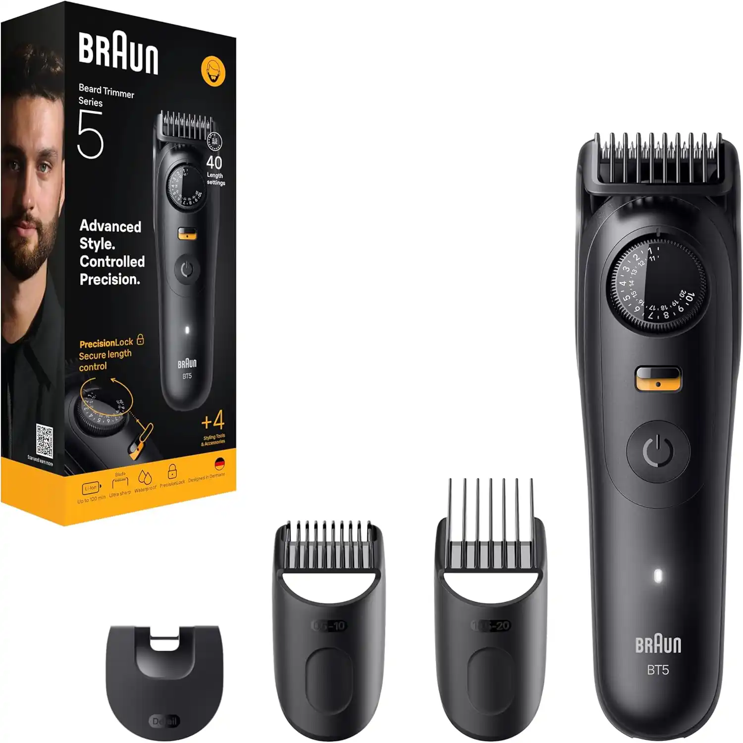 Beard Trimmer with 40 Length Settings, Waterproof, 120 Min Runtime, Braun