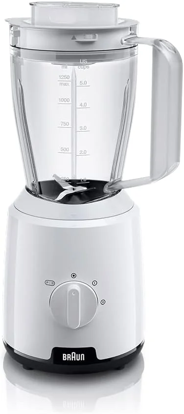 PowerBlend 1 White Jug Blender with 1.25L Glass Jug and Grinder, braun