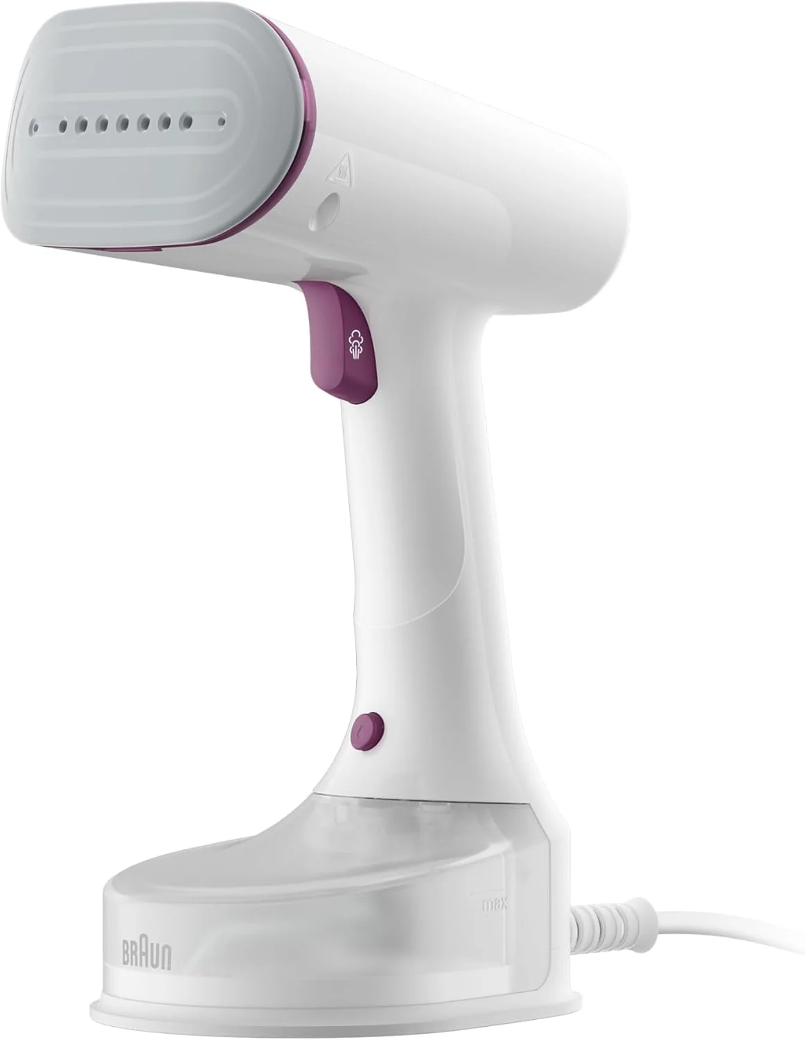 QuickStyle 5 Garment Steamer, 1200W, White/Purple, fast wrinkle removal, Braun