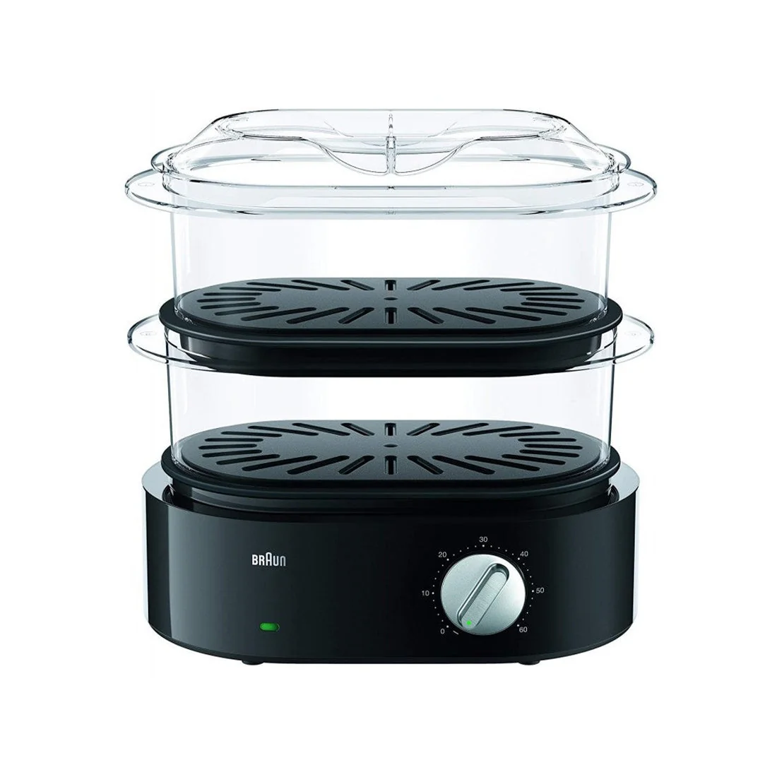 Black Food Steamer FS5100 with 3.2L Bowls, 850W Power, Braun