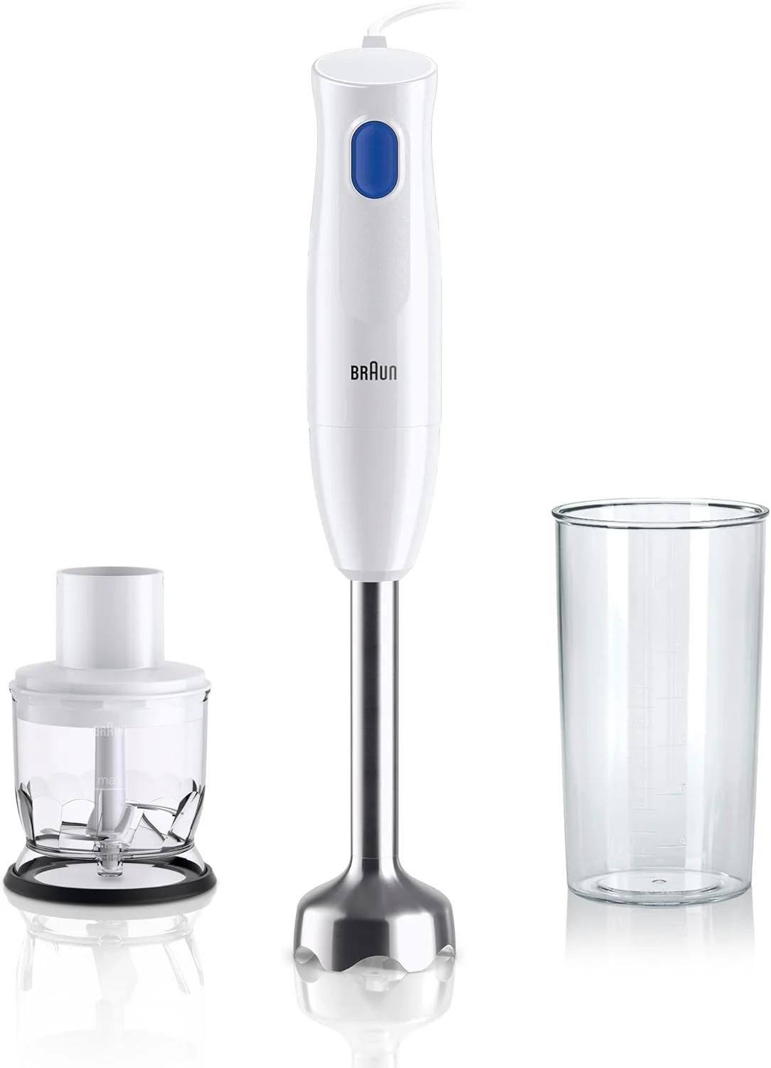 MultiQuick 1 White Hand Blender with Chopper and Beaker, braun