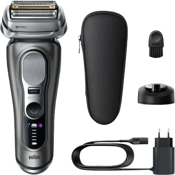 Grey Series 9 Pro+ Electric Shaver with ProTrimmer, 6-in-1 Cleaning Station, braun