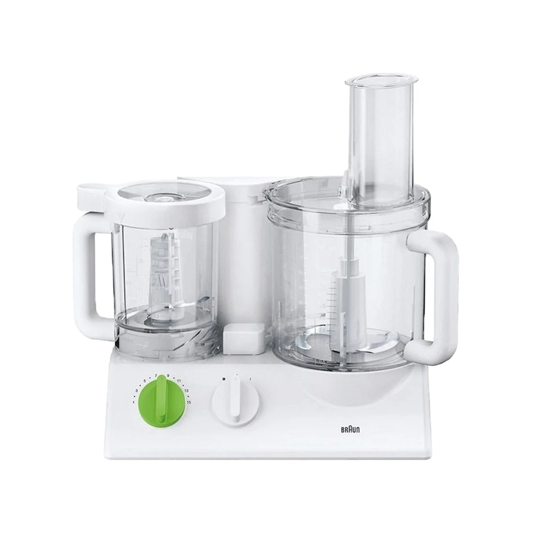 White Food Processor FX3030 with 600W Power, Multiple Attachments by Braun
