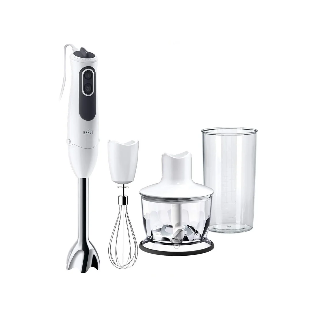 MultiQuick 3 Vario Hand Blender with Chopper, Whisk, Beaker, white, 750W, braun