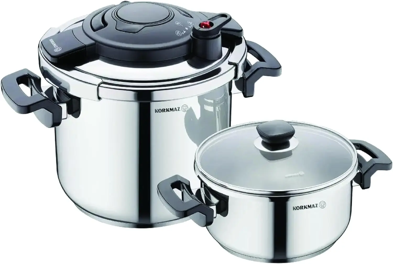 Alessa 4 Piece Stainless Steel Pressure Cooker Set, 4L & 7L, korkmaz