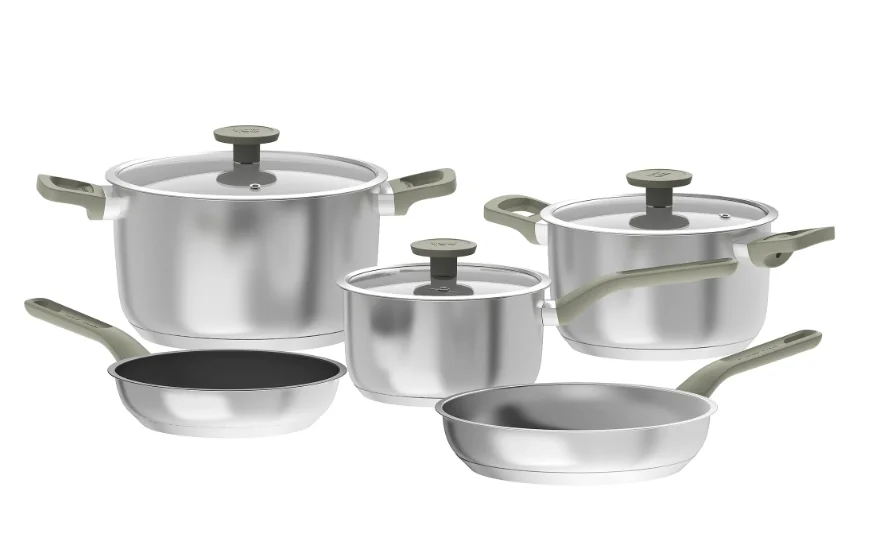 8-piece stainless steel cookware set with non-stick and glass lids, berghoff