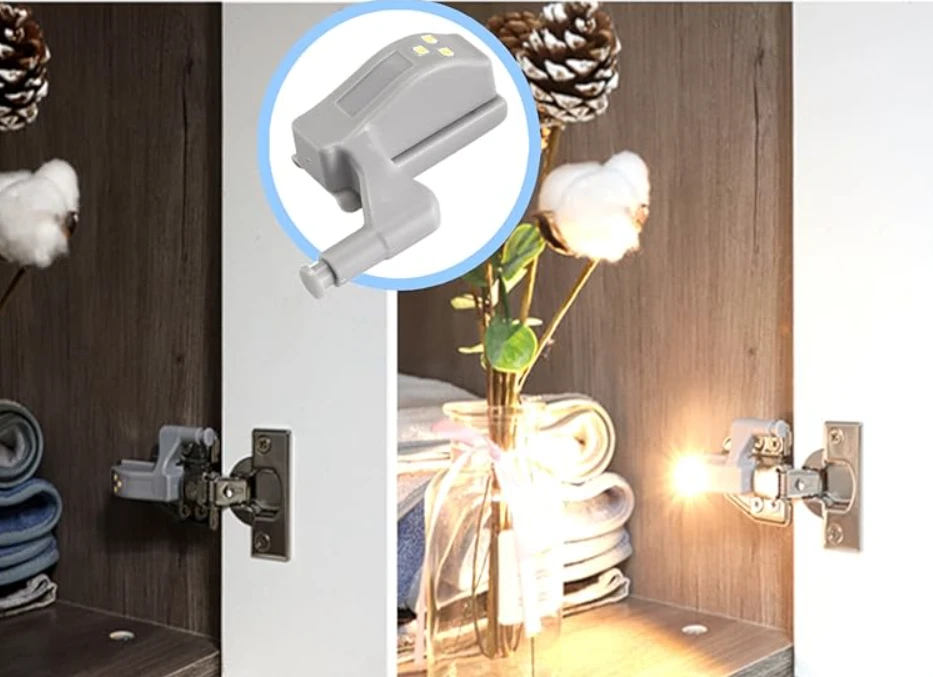 2 Pieces LED Cabinet Hinge Light with Auto On/Off Sensor â€“ Battery Powered Smart Cupboard Light for Kitchen, Wardrobe & Closet
