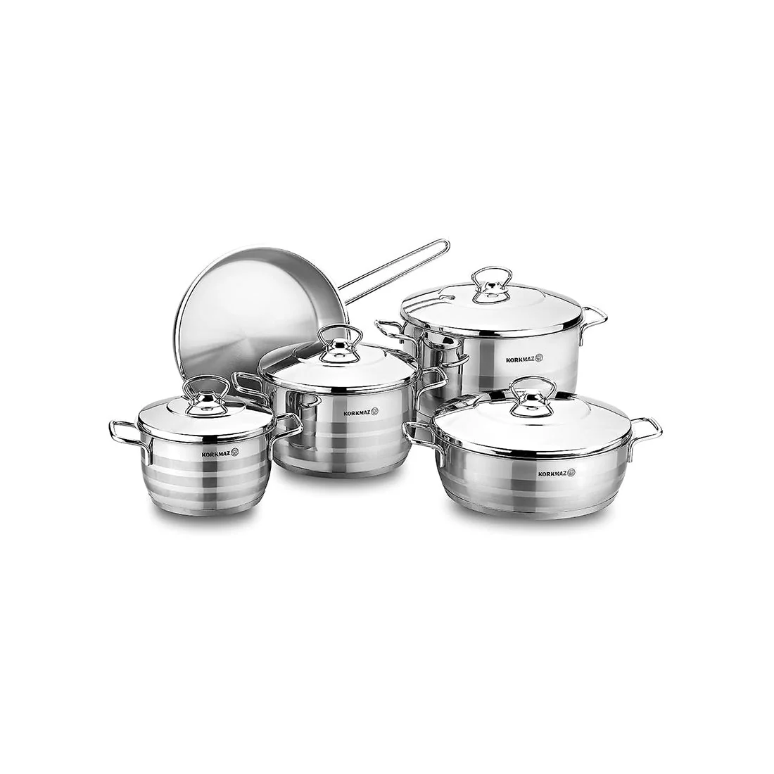 Astra 9 Piece Stainless Steel Cookware Set, Silver