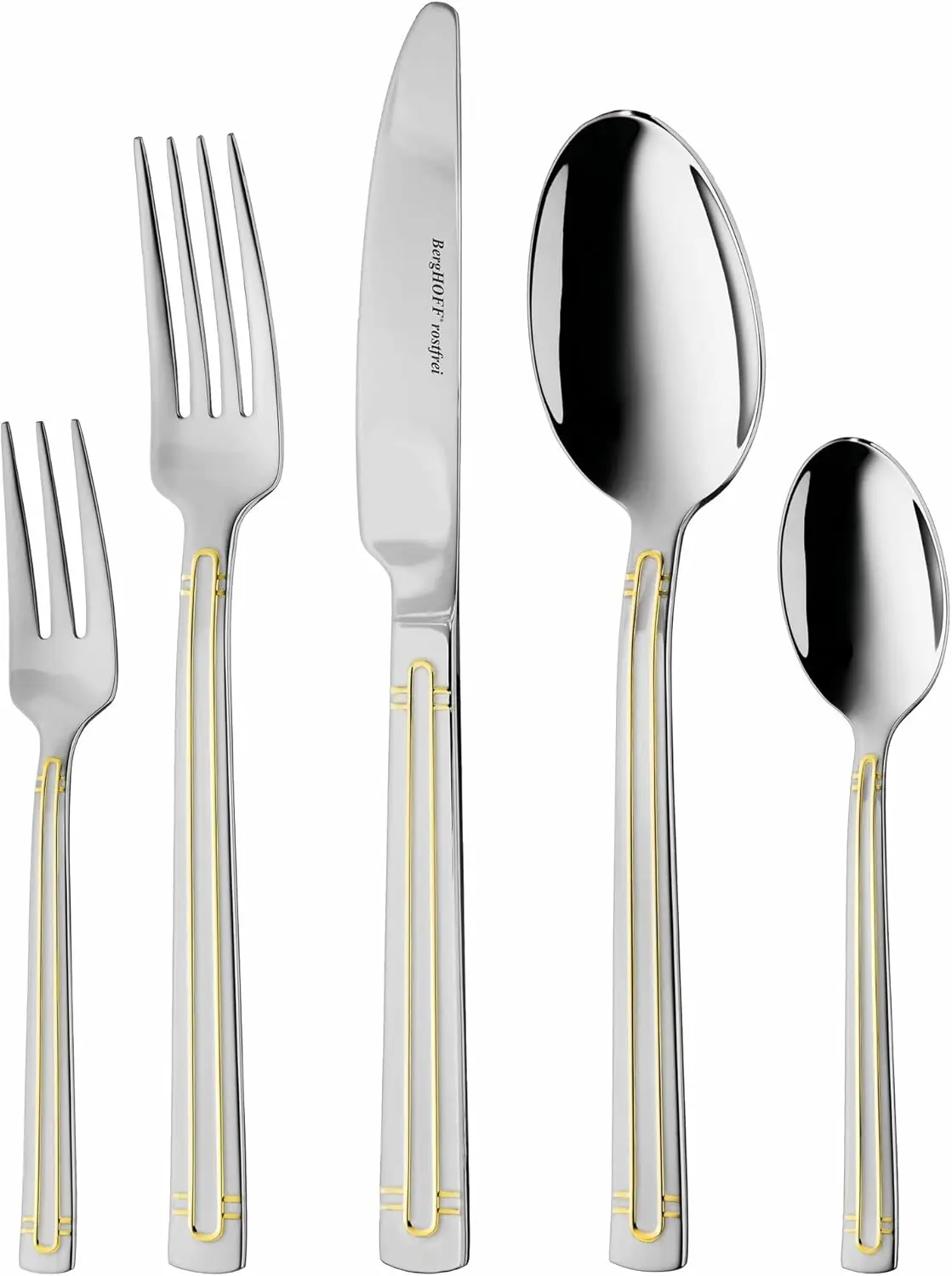 30 Piece Stainless Steel Flatware Set with Gold Detail, Service for 6, berghoff