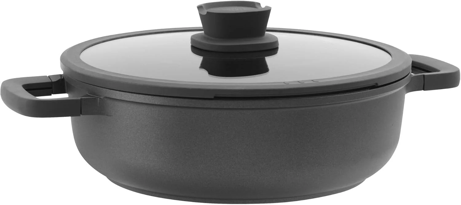 Covered non-stick sauté pan with lid, 28cm, stone finish