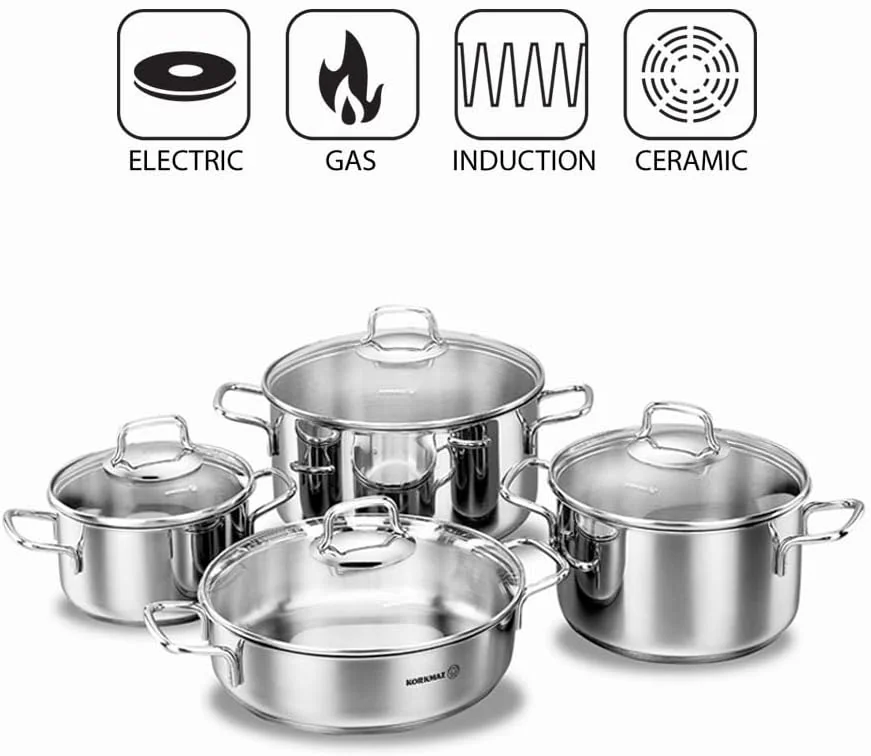 Perla 8 Piece Stainless Steel Cookware Set, Induction Ready