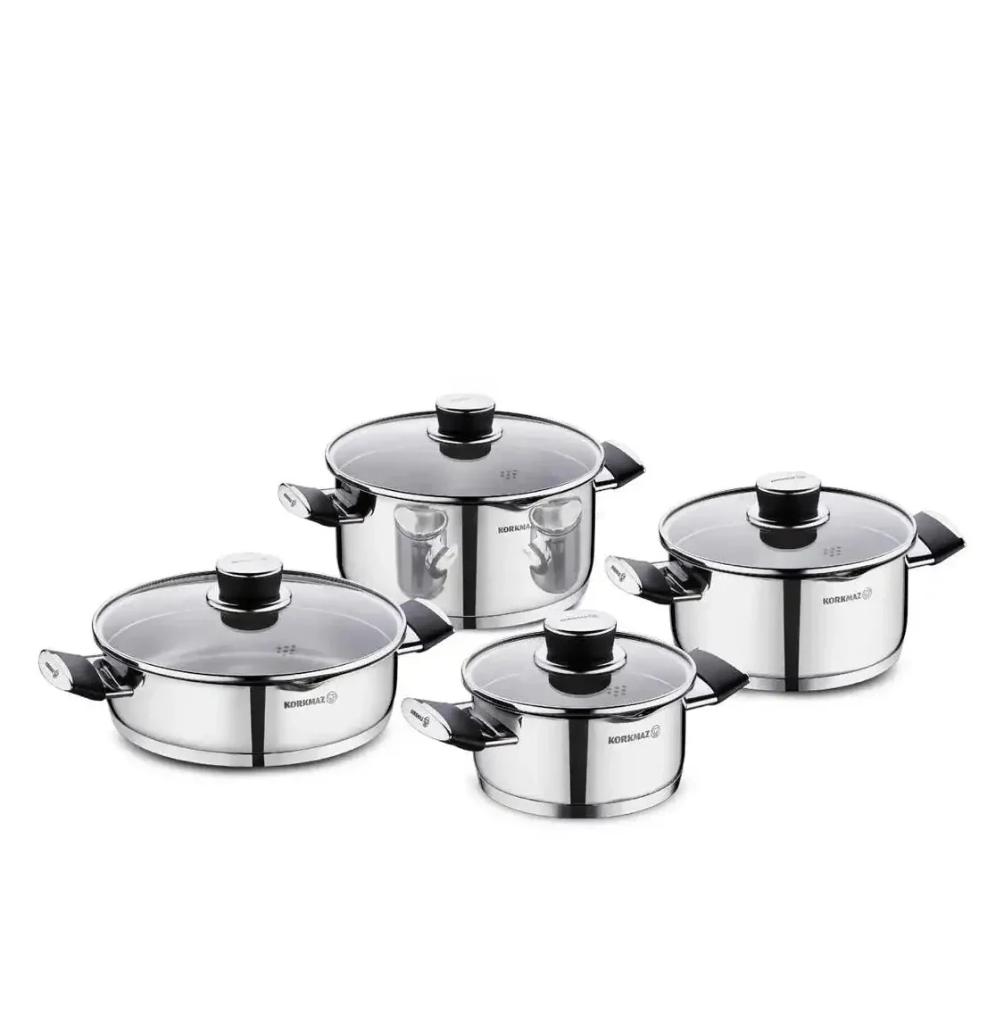 Pera 8 Piece Stainless Steel Cookware Set, Silver, Induction Safe