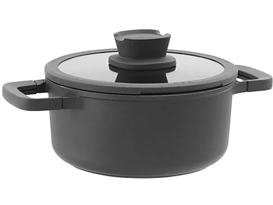 Covered non-stick stockpot with glass lid, 24cm, stone finish