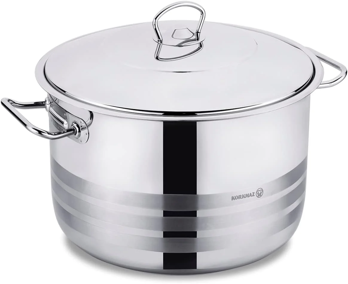 Mega Casserole 15L Stainless Steel with Lid, 32x20cm, Korkmaz