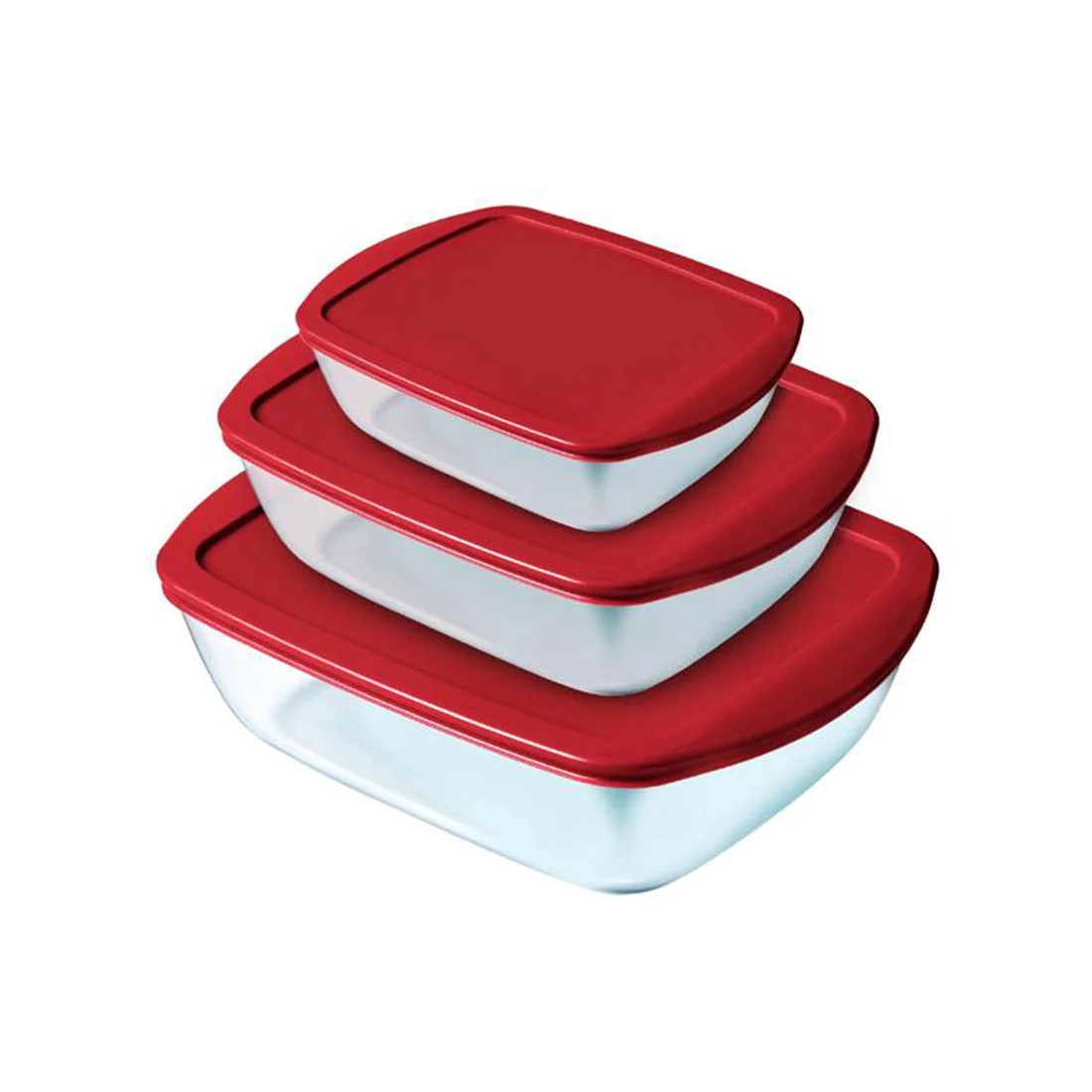 Cook & Store 3-Piece Rectangular Roaster Set with Red Lids, pyrex