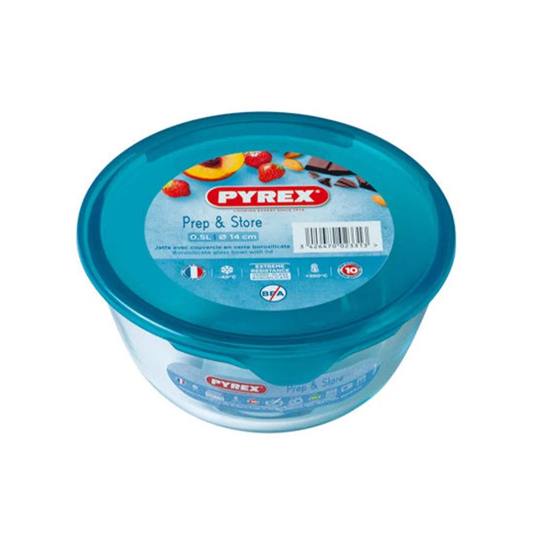 Glass Bowl with Lid 0.5L, Oven and Microwave Safe, Pyrex