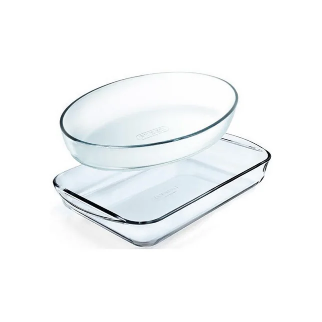 Set of 2 Glass Roasters, Rectangular 2.7L + Oval 2.2L, Pyrex